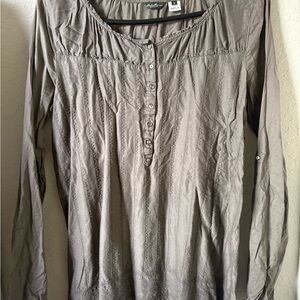 Eddie Bauer Taupe Long-Sleeve Embroidered Henley Tunic
